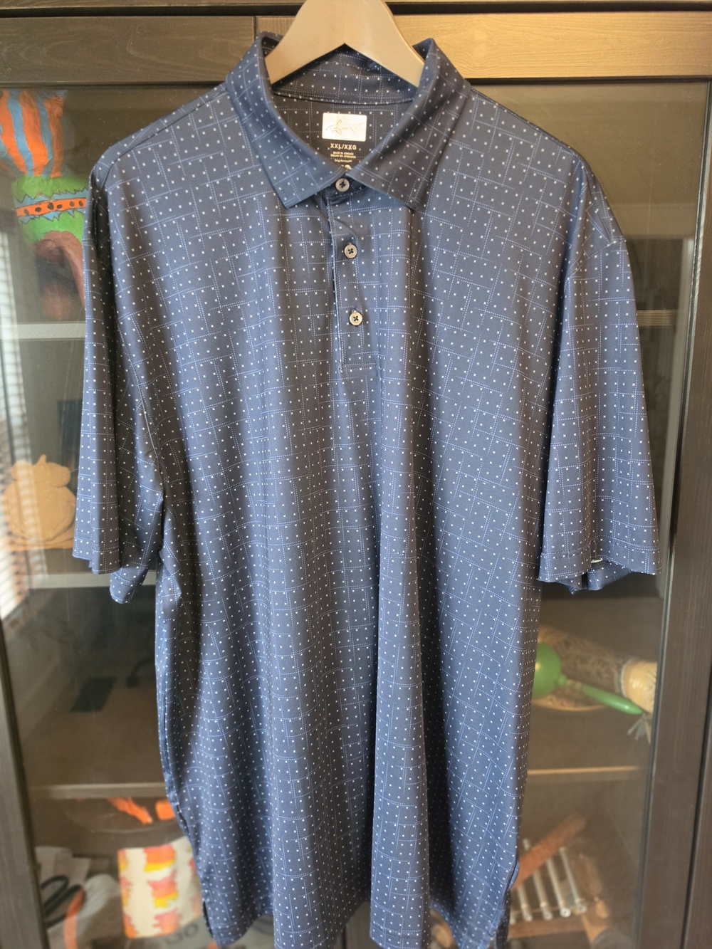 Greg Norman Collection Navy Polo with White Dot Grid